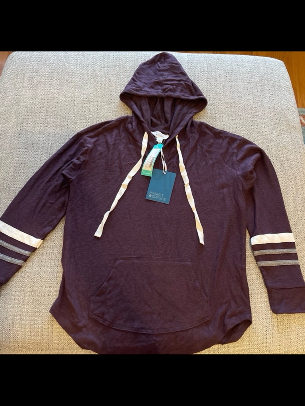 Market & Spruce Men’s Hooded Long Sleeve Pullover - Plum with White Stripes